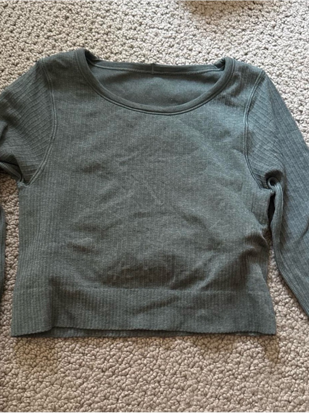 lululemon athletica Olive Green Ribbed Long Sleeve Crop Top
